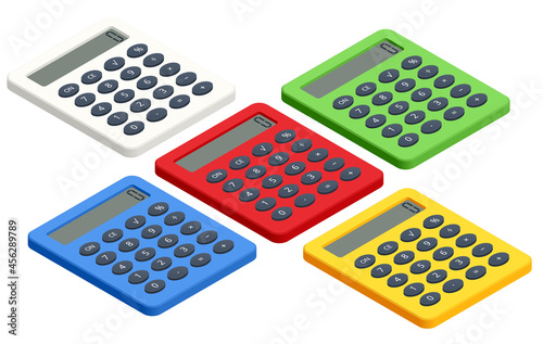 Isometric digital calculator on white background. Office calculator