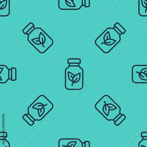 Black line Fertilizer bottle icon isolated seamless pattern on green background. Vector