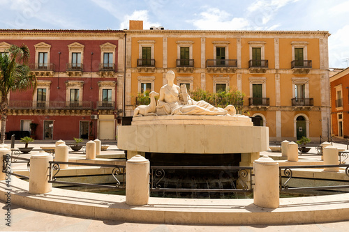 Beautiful Sights of Diana Fountain Square (Piazza Fonte Diana) in Comiso, Province of Ragusa, Italy.