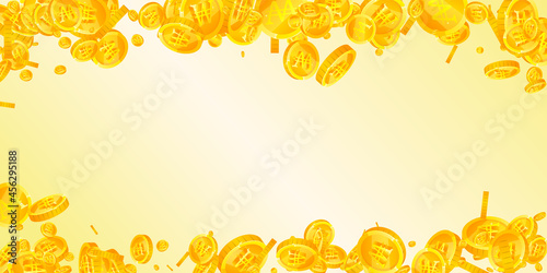 Korean won coins falling. Immaculate scattered WON coins. Korea money. Uncommon jackpot, wealth or success concept. Vector illustration.