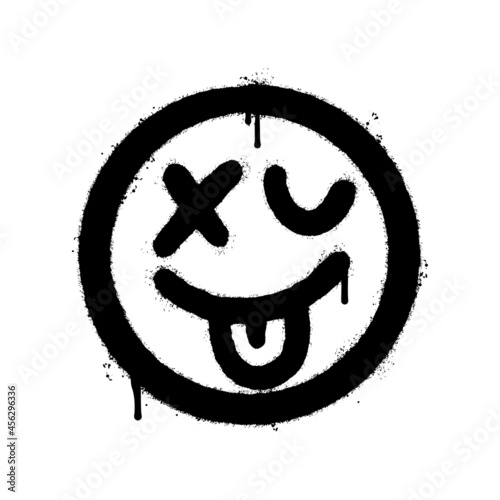 graffiti scary sick face emoticon sprayed isolated on white background. vector illustration.