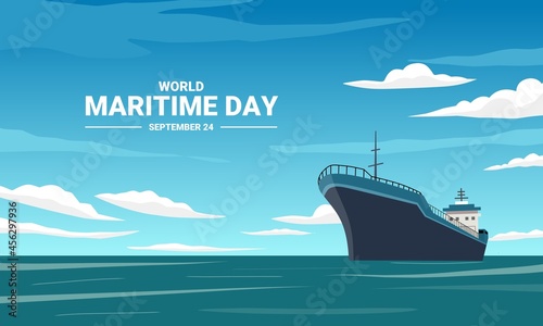 Vector illustration of a ship in the middle of the sea, as a banner or template for world maritime day. photo