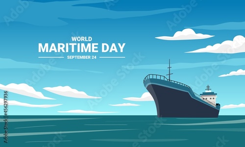 Vector illustration of a ship in the middle of the sea, as a banner or template for world maritime day.