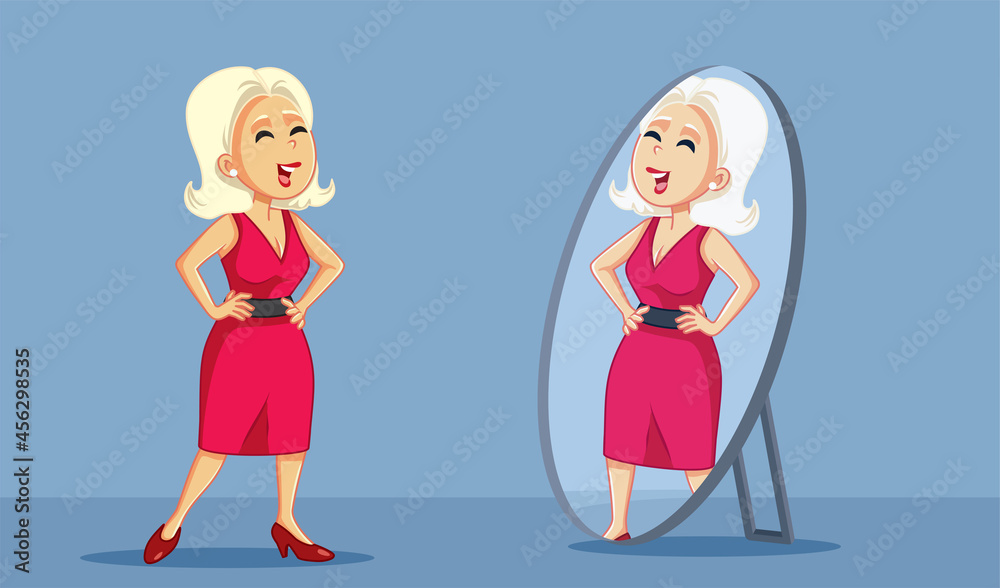 Confident Woman Looking Proudly in the Mirror Vector Cartoon Confident Woman Looking Proudly in the Mirror Vector Cartoon