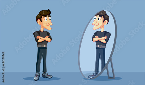 Confident Man Looking Proudly in the Mirror Vector Cartoon