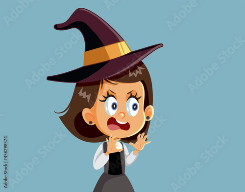 Little Girl Wearing a Halloween Witch Costume Vector Cartoon photo