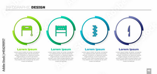 Set Barbecue grill, BBQ brazier, Bacon stripe and knife. Business infographic template. Vector