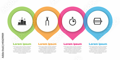 Set Award over sports winner podium, Bicycle fork, Stopwatch and pedal. Business infographic template. Vector