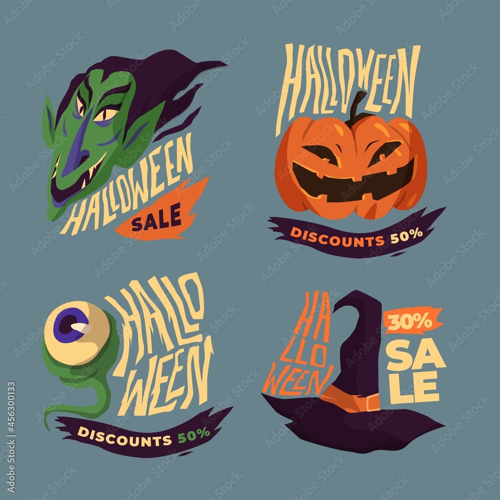 halloween sale label collection flat design vector illustration