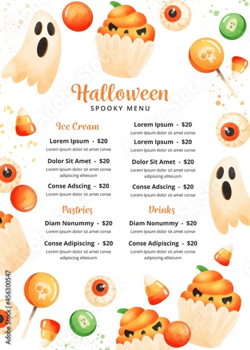 watercolor halloween menu template design vector illustration