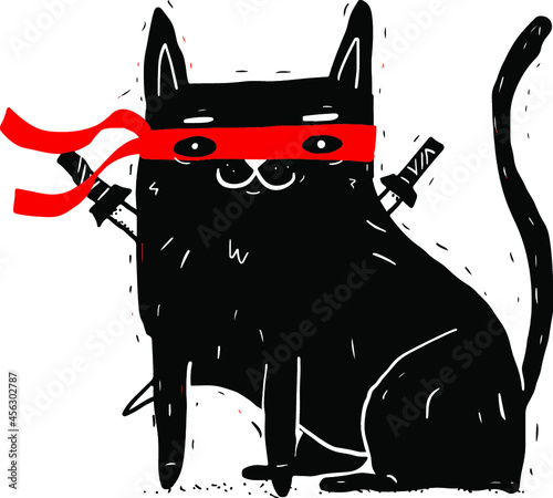 sketch drawing of a ninja cat