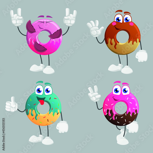 Cartoon donut vectro set. hand drawn clipart.  