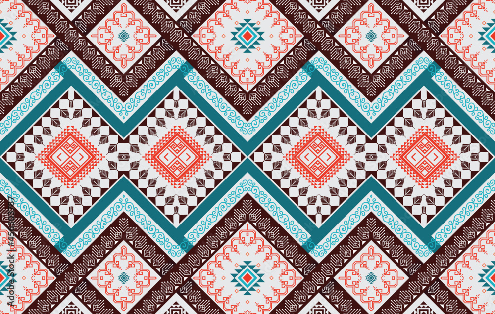 Geometric Indian ethnic pattern. Aztec fabric carpet mandala ornament boho chevron textile decoration wallpaper. Tribal traditional embroidery oriental vector illustrations background.