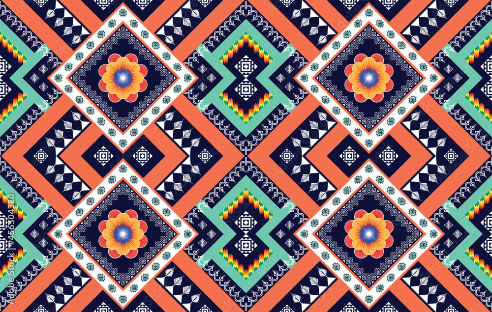 Geometric Indian ethnic pattern. Aztec fabric carpet mandala ornament boho chevron textile decoration wallpaper. Tribal traditional embroidery oriental vector illustrations background.