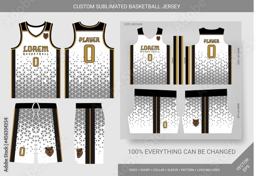 abstract polygon black, grey and gold basketball jersey template