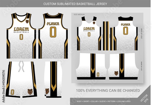 abstract turing white, black and gold basketball jersey template