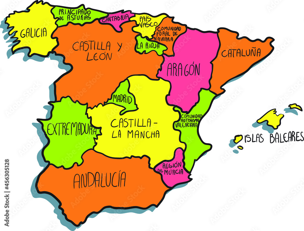 catoon hand drawn map of spain