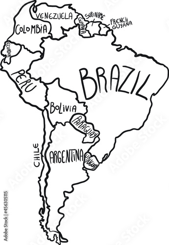 cartoon map of south america