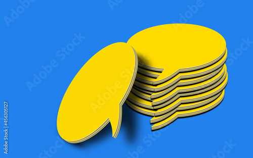 3d yellow bubble speech mockup template on blue background. empty talk balloon  © MedRocky