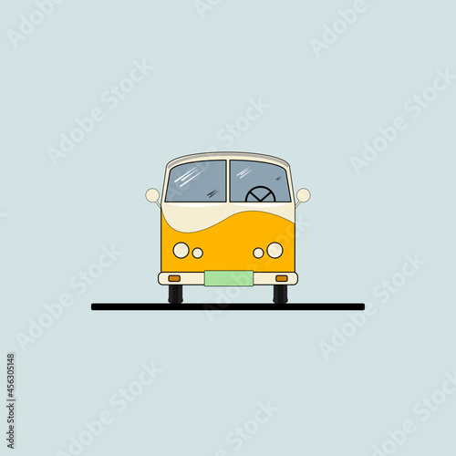 Front view of van. Line style vector illustration. Vehicle and transport 