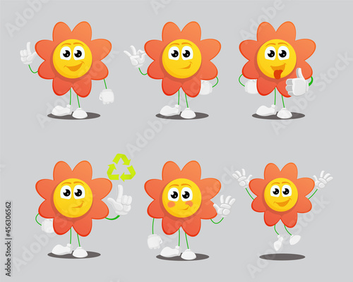 Cute Emoji Flowers Various Actions Set