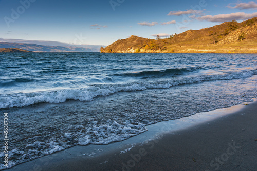 View of Small Sea Strait on Lake Baikal on autumn day  Joy Bay