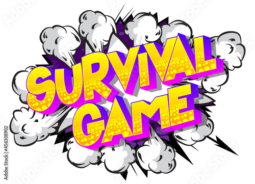 Survival Game. Comic book style text, retro comics typography, pop art vector illustration.