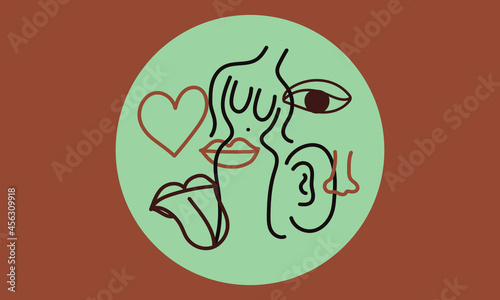 one continuous line sketch of eye,mouth,body ,lip and heart   vector eps.10

