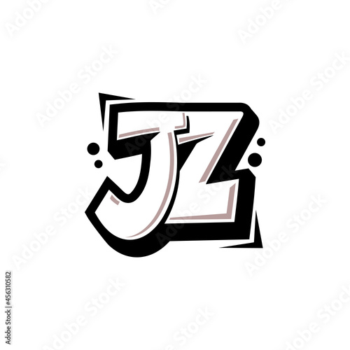 Simple Initial Logo Lettering Cartoon Grafity Black and White JZ