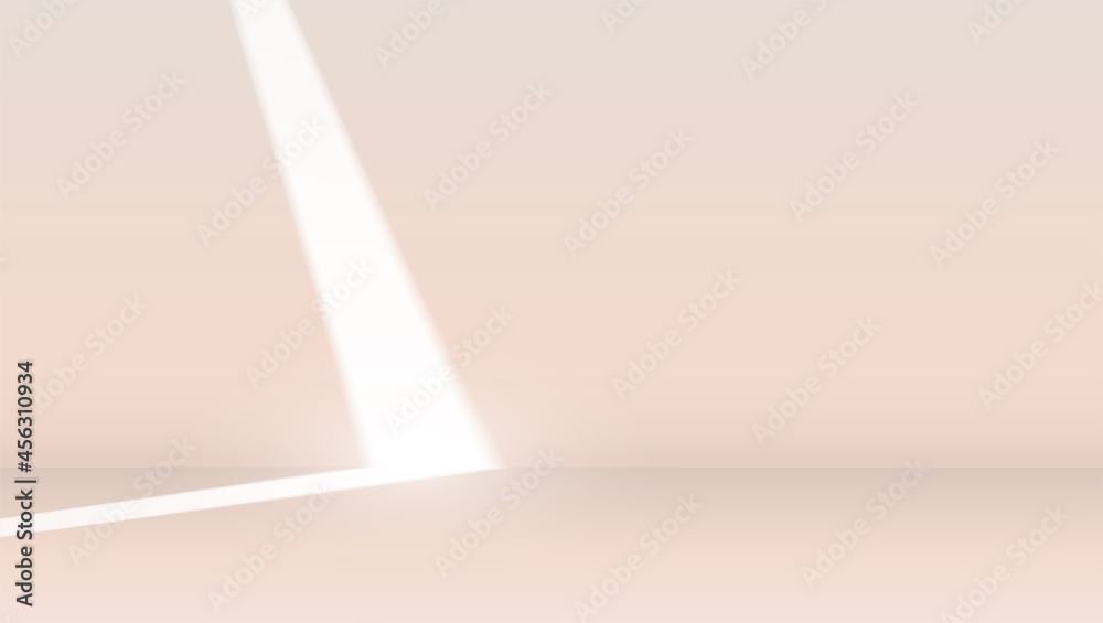White ray of light on the beige wall. Abstract background, scene for product display. Vector illustration White ray of light on the beige wall. Abstract background, scene for product display. Vector illustration