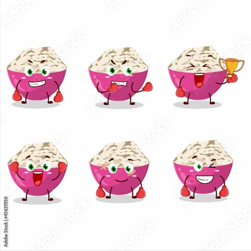 A sporty basmati rice boxing athlete cartoon mascot design