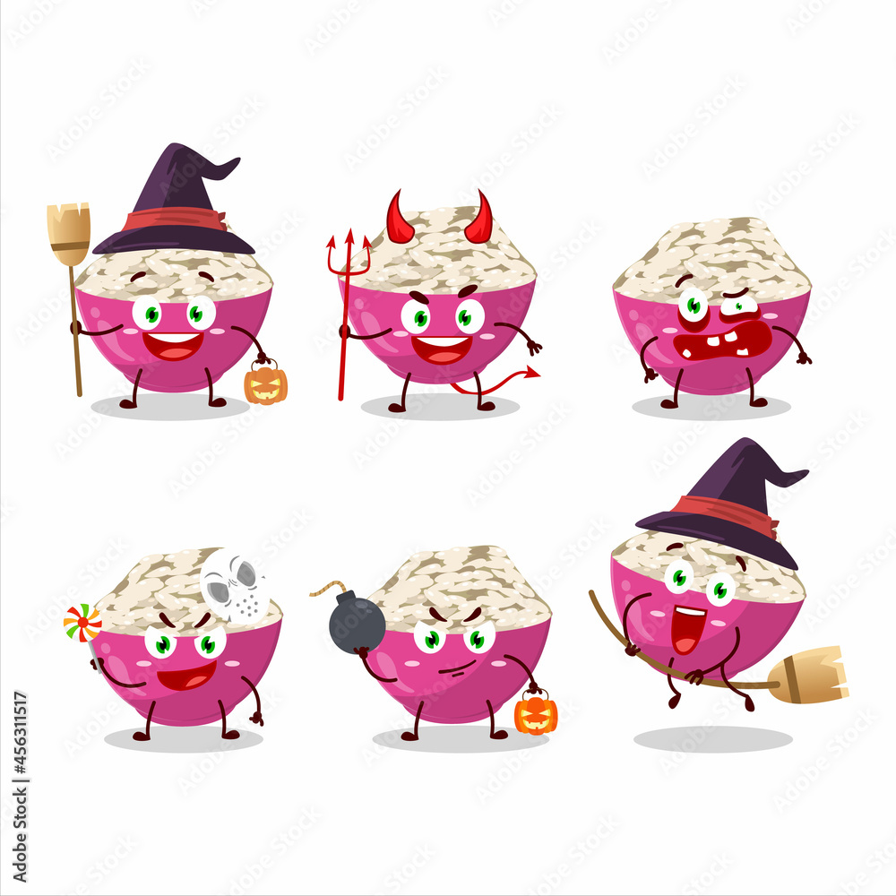 Halloween expression emoticons with cartoon character of basmati rice
