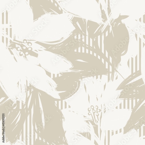 Floral Seamless Pattern with striped textures