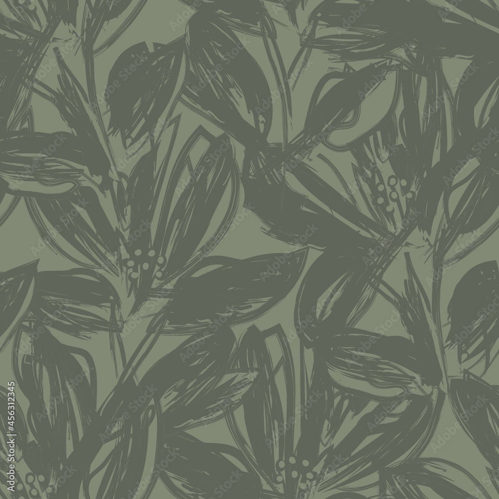 Fototapeta premium Floral Brush strokes Seamless Pattern Background