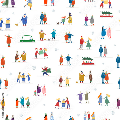 Winter season lifestyle. People walking. City style. Set for your design