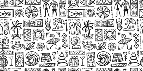 Summer Art Background. Autherntic Style. Seamless Pattern for your design