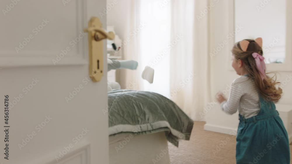 happy mother and daughter play catch running through house little girl playing game chasing mom enjoying fun weekend together 4k footage happy mother and daughter play catch running through house little girl playing game chasing mom enjoying fun weekend together 4k footage