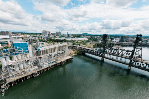 Steel Bridge on the Willamette River in Portland, Oregon.