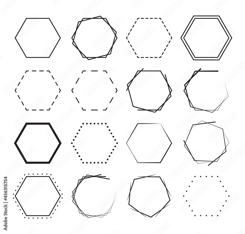 Set of hexagon border background. geometric frames decoration elements design. - obrazy, fototapety, plakaty 