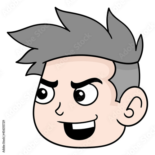 arrogant faced boy with cool spike hair, doodle icon drawing