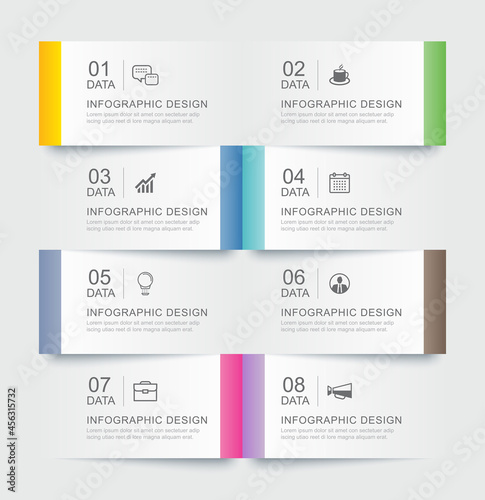 8 data infographics tab paper index template. Vector illustration abstract background.