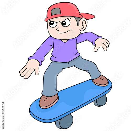 boy is exercising skateboarding, doodle icon image kawaii