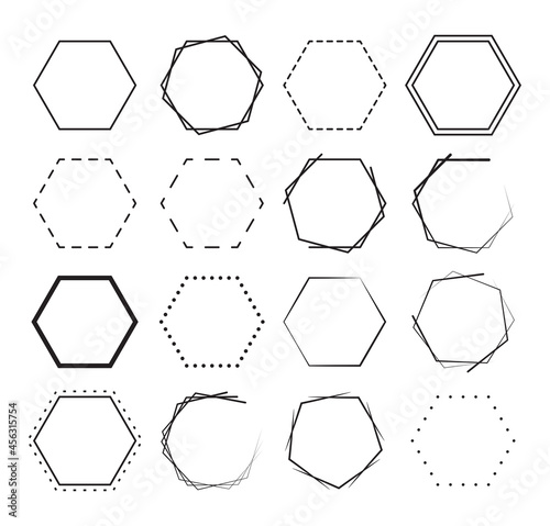 Set of hexagon border background. geometric frames decoration elements design. photo