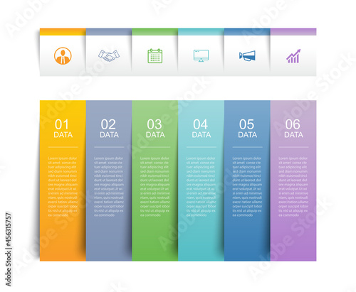 6 data infographics tab paper index template. Vector illustration abstract background.