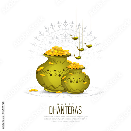 illustration of Gold coin in pot for Dhanteras celebration-Happy Dhanteras.