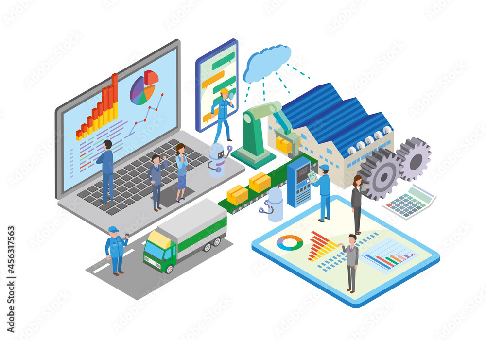 製造流通ビジネスのデジタル化アイソメトリックイラスト Stock Vektorgrafik Adobe Stock