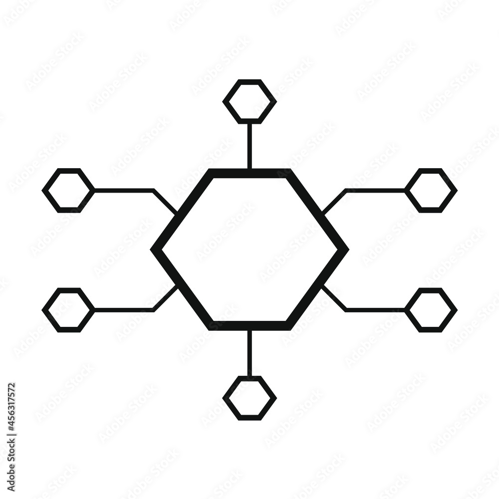 several small hexagons that are line-connected to the large hexagon several small hexagons that are line-connected to the large hexagon