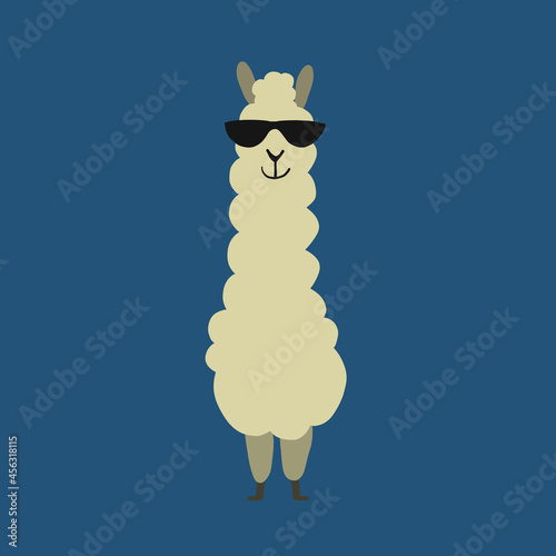 Cute alpaca character with sunglasses. Funny llama for your design