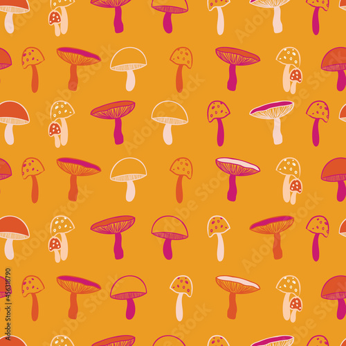 Vector seamless background with colorful mushrooms