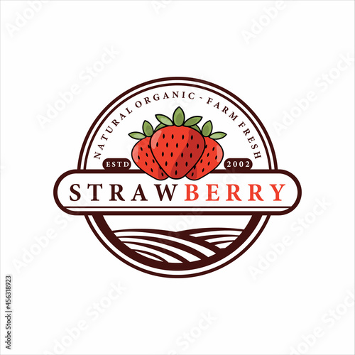 strawberry fruit logo vector illustration template icon design. icon fruit or vegetable for farm business concept with circle or round line modern vintage badge style
